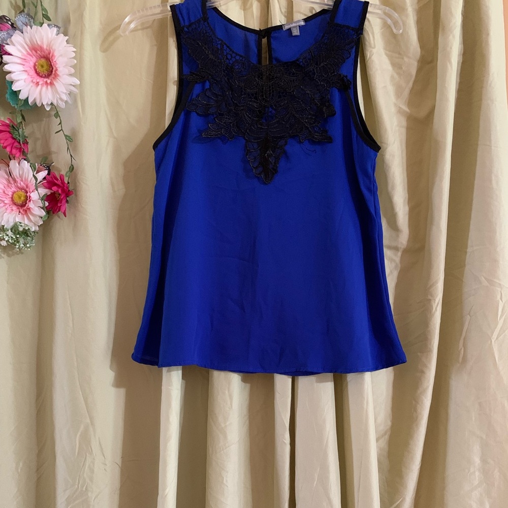 Charlotte Russe Royal Blue Top with Black Lace Accent